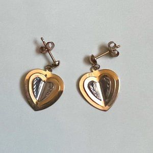 Dainty Gold White Gold 14KT Israel Dangle Heart Pierced Earrings